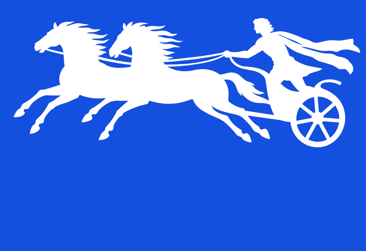 Silhouette of a Greek two-horse chariot at full gallop