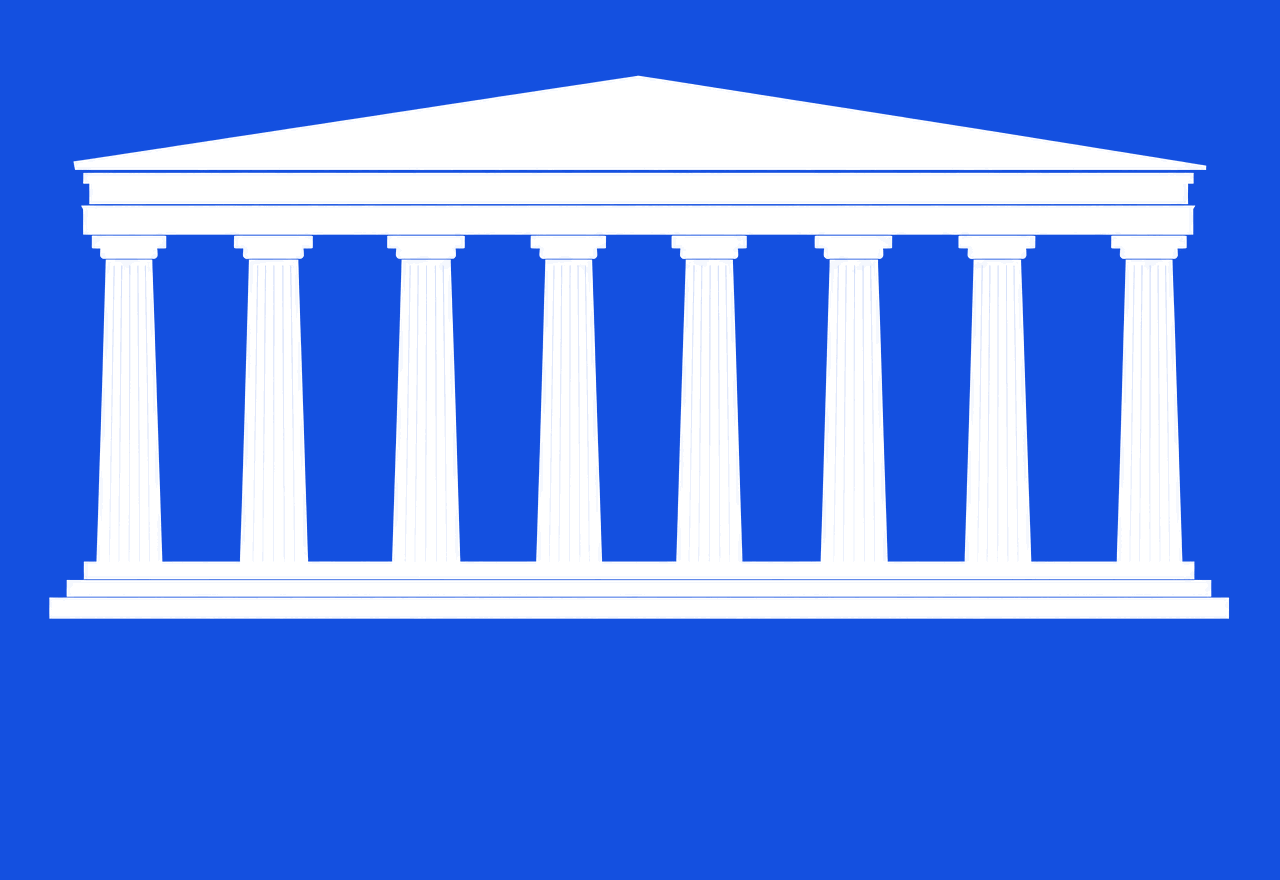 Silhouette of a classical Greek temple colonnade